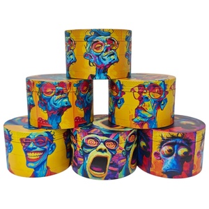 Colorful Cartoon Skull Herb Grinder 63mm Round Zinc Alloy Magnetic Lid Storage Container <b>Smoking</b> Accessory - Product Image 5