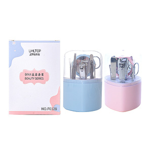 Kit de manucure LMLTOP 9 en 1, ensemble de soins des ongles avec coupe-ongles, pinces, ciseaux, lime, outils de beauté portables pour adultes, rose et bleu - Product Image 1