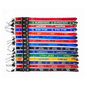 NBA Club Lanyard 100% Real Factory Custom Wholesale Basketball Team Logo Sport Polyester And Wap Keychain Neck Strap Key Chain