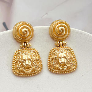 SUXUAN-pendientes de plata de ley 925 con forma de cabeza de león, aretes colgantes, diseño Animal - Product Image 1