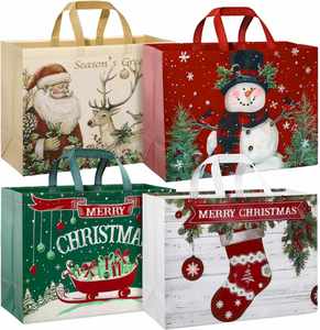 12 Pack Extra <b>Large</b> Reusable Non-Woven Christmas Gift Bags Handles <b>Santa</b> & Reindeer Design Party Favor Supplies No Closure - Product Image 4