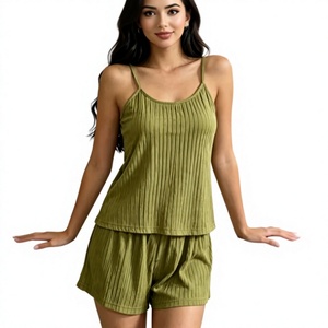 Women Jersey 2-Piece Lounge Set Sleeveless V-neck Cami Shorts Floral Pattern Summer Wear Breathable Cozy Elegant Luxury - Product Image 1