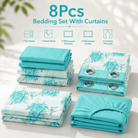 Ensemble de draps de lit king size personnalisés OEM/ODM, 8 pièces, motifs floraux imprimés, en microfibre, avec rideaux assortis