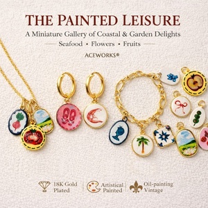 The Painted Leisure | 18K Gold Plated Brass Enamel Vintage Charms for DIY Jewelry Making | Coastal, Garden & Seafood Pendants - Product Image 1