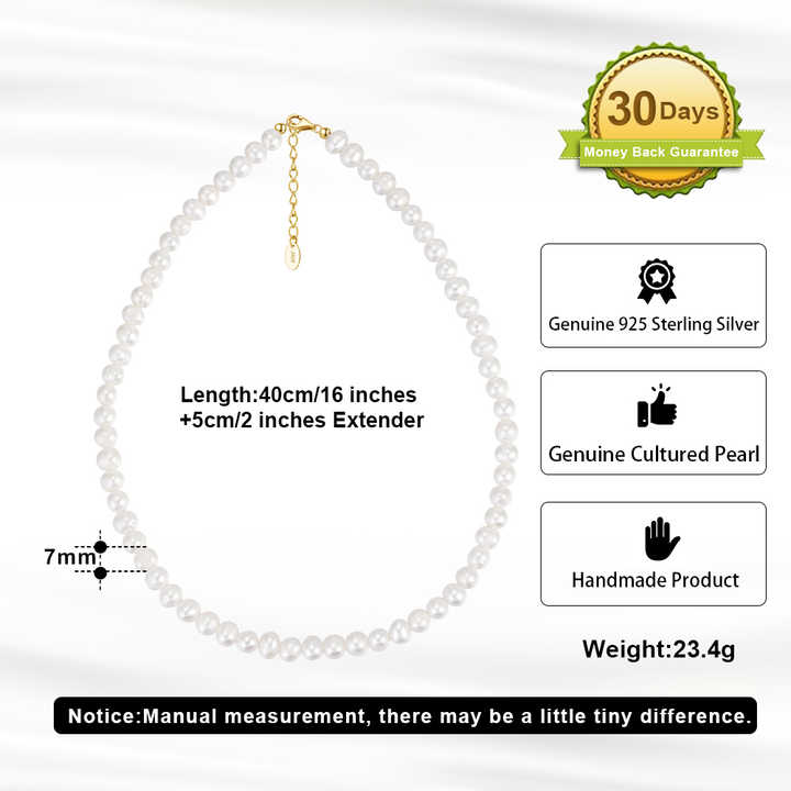 925 Sterling Silver Dainty Natural Freshwater Pearl Necklace for Women