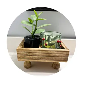Farmhouse Mini Wooden Tray Riser Wood Footed Pedestal Bathroom Decor Soap Sink Caddy for Kitchen Counter and Vanity
