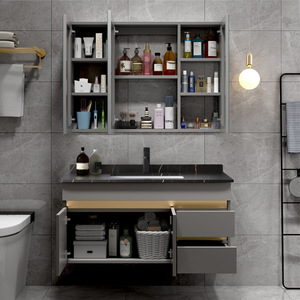Modern Minimalist Farmhouse & Hotel Bathroom Vanity Combo Solid Wood Integrated Ceramic Basin Smart <b>Mirror</b> Cabinet Wall-Mounted - Product Image 4