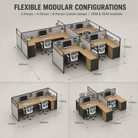 Bureaux modulaires en bois modernes en forme de C pour 4 personnes, cloisons de bureau, écrans de séparation, postes de travail pour hôtels et bureaux