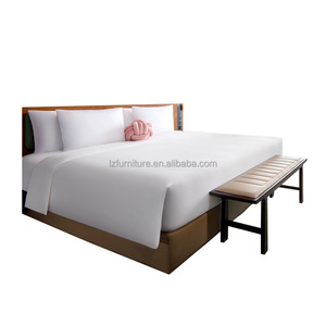 Bulk Hotel Bedroom Furniture Set <b>Soft</b> Headboard MDF Panel Wood Base <b>Bed</b> <b>Frame</b> with Nightstand For 3 Star Chain Hotel - Product Image 2