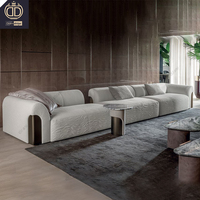 Canapé modulaire en tissu beige de luxe en forme de L, grand format, rembourré en éponge, design moderne, confortable, idéal pour salon ou villa