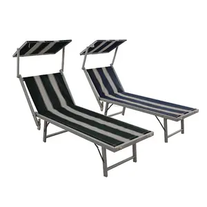意大利日光躺椅铝制沙滩折叠床躺椅户外床，带顶篷