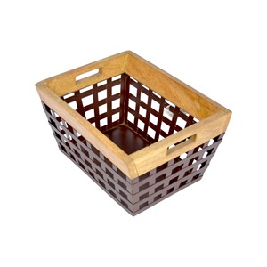 Wholesale Square Metal Wooden Kitchen <b>Basket</b> Wooden Side Handle Home <b>Storage</b> Fruits <b>Vegetables</b> General <b>Storage</b> <b>Baskets</b> Felt Iron - Product Image 2