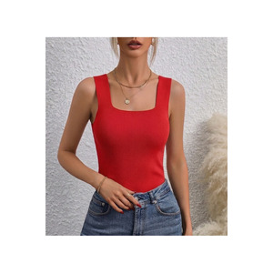 Top corto rojo para mujer con tirantes gruesos, lycra completa, talla estándar Smlxl, 60 cm de largo - Product Image 4