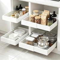 Organiseur de placard extensible 4 pièces, fixé par film adhésif nano, tiroir coulissant robuste pour cuisine et garde-manger