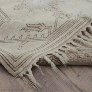 Oushak Handmade Wool/Silk Large Rug BeigeBlue Turkish Rug Set Living Room Entry Bedroom Prayer Picnic Non-Slip PET Friendly - Product Image 3