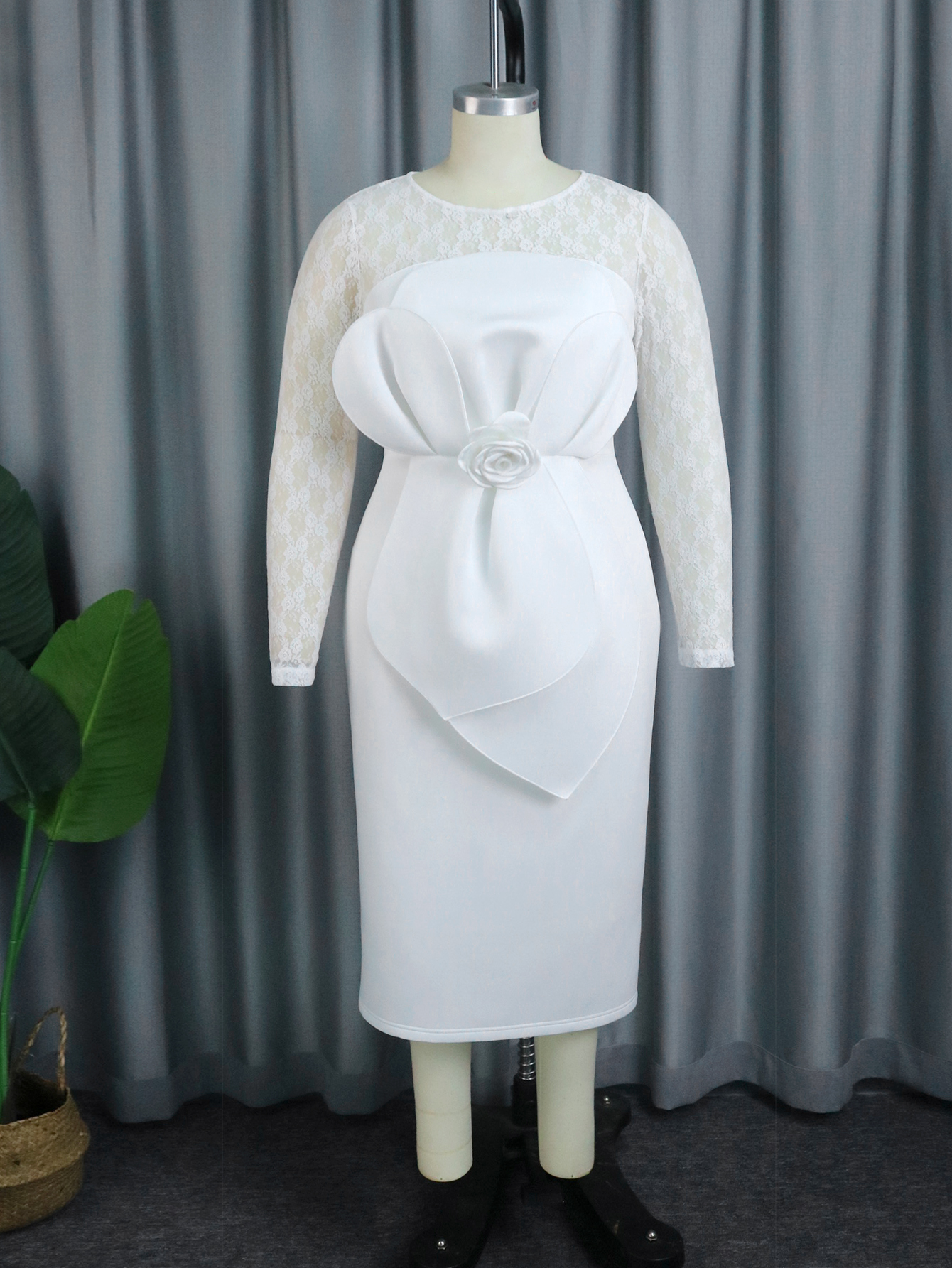 ワンピース Mixed Knitted Fabric Peplum Dress Peplum Midi Plus Size Robes - Elegant African Lace Dresses