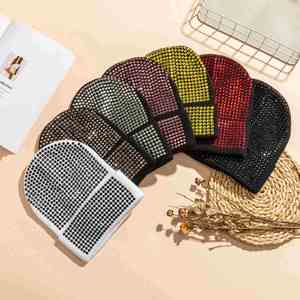 2024 Autumn Winter Hot Selling Fashion Women Men Bling Bling Diamond Acrylic Knitted Beanie <b>Hat</b> - Product Image 2