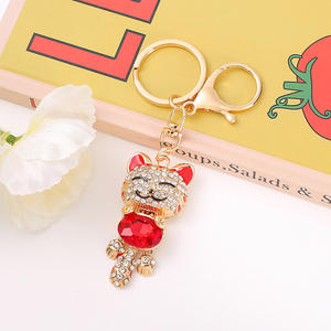 Personnalité prix usine Fortune dieu chat pierre précieuse cristaux <span class=keywords><strong>Swarovski</strong></span> métal abondance animal chat porte-clés positif porte-clés - Product Image 4