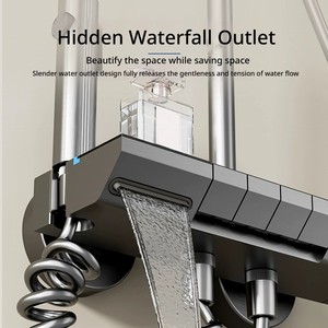 Ensemble de douche mural gris anthracite économique, avec robinet mitigeur bain-douche à jet pluie et commandes à touches piano, système complet - Product Image 5