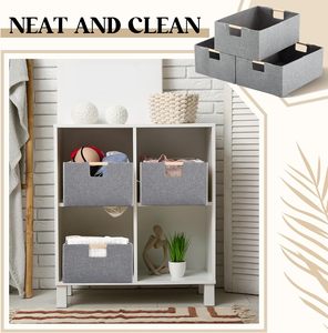 Contenedores de almacenamiento Caja de almacenamiento de tela Cubos Cestas Organizador con asas de madera duraderas Cofre de juguete plegable para armario - Product Image 6