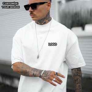 100% Cotton O-<b>Neck</b> Oversized Pullover T-Shirt Men Custom 3D Puff Print Logo Heavy Weight Short Sleeve T-Shirt Blank Design - Product Image 2
