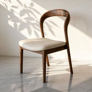 Sedia da Pranzo Moderna in <span class=keywords><strong>Legno</strong></span> Naturale, Telaio Ergonomico Curvo con Seduta in Pelle Confortevole per Uso in <span class=keywords><strong>Cucina</strong></span> - Product Image 5