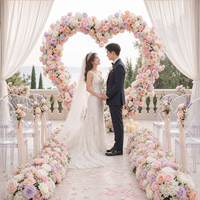 Ensemble d'arche de fleurs artificielles en roses de soie en forme de cœur rose, fait main, durable, respectueux de l'environnement, pour décorations de mariage intérieures et extérieures