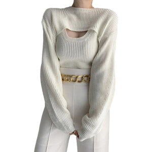 Maglione da <span class=keywords><strong>donna</strong></span> lavorato a maglia, stile coreano personalizzato, sexy, scollato, girocollo, casual da strada, traforato, a righe, con collo all'americana, spesso - Product Image 3