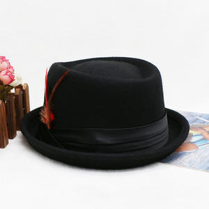 Nouveau bleu marine 100% laine feutre bord rond fedora chapeau feutre trilby robe mode chapeaux pour hommes <span class=keywords><strong>borsalino</strong></span> avec ruban - Product Image 6