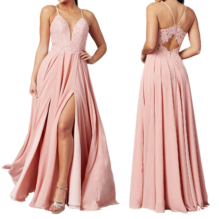 2022 New Arrival wholesale Lace Elegant Prom Party Bridesmaid long summer women Nylon Or Cotton Sleeveless Floor Evening Dresses