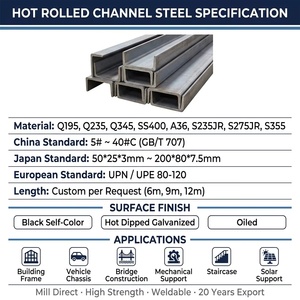 <span class=keywords><strong>Perfil</strong></span> Estructural de Acero Laminado en Caliente Q235B SS400, <span class=keywords><strong>Perfil</strong></span> en U de Alta Resistencia a la Flexión para Chasis de Camiones - Product Image 3