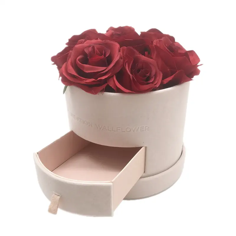 Caja de embalaje de terciopelo rosa con cajón, caja de lujo de color rojo para guardar joyas, flores y Chocolate