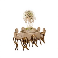 Ensemble de table à manger en acier inoxydable avec miroir de luxe, design moderne pour les restaurants en plein air, les hôtels, les mariages, les banquets