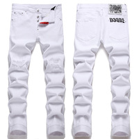 Nouveau jean bleu pour homme, coupe droite élastique, taille brodée, style business, collection automne