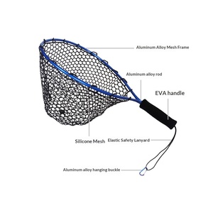 Épuisette de pêche ultralégère 50 cm à manche court en alliage d'aluminium avec filet en silicone, compatible avec les hameçons, pour capture et libération, vente en gros - Product Image 4