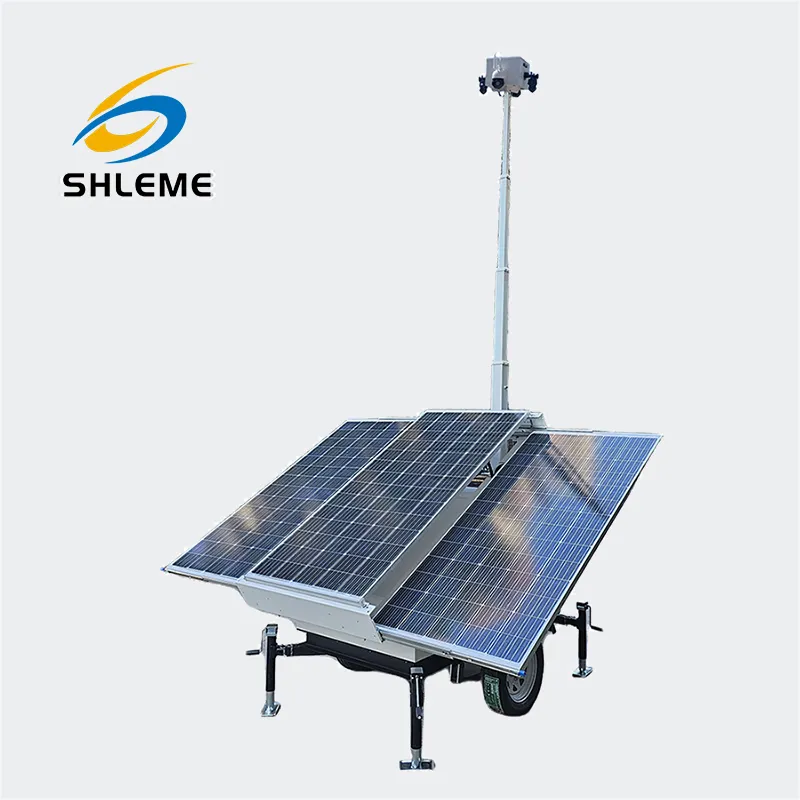 Wide lighting mining site ues diesel generator mobile outdoor light tower 7m trailer CCTV camera tower