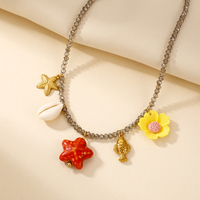 Collier d'été fait main multicolore en perles de pierres précieuses avec breloque coquillage et perle d'eau douce, ensemble de bijoux plaqué or 18 carats, cadeau pour femme