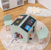 Table et chaises créatives en forme de maison pour tout-petits, ensemble de table d'activités en bois avec tableaux noirs pour enfants, best-seller