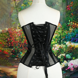 Corsé elegante sin tirantes con escote corazón, de satén liso y paneles de malla transparente, top moldeador de cintura con varillas para eventos formales de noche. - Product Image 4