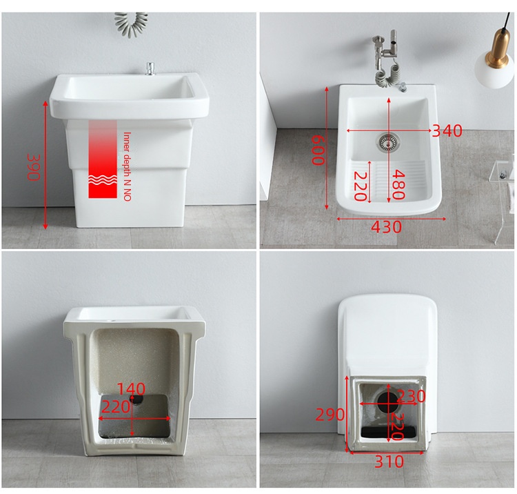 Large floor ceramic balcony mop sink mop sink with washboard wash tub control