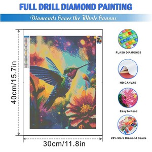 Kolibrie Diamond Painting Vogel Bloem 5d Diy Volledig Diamant Kristal Dier Borduurwerk Mozaïek Handwerk Huisdecoratie - Product Image 2