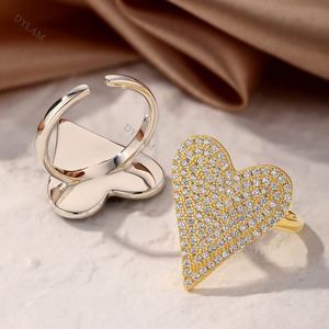 Dylam Unique Gift Show Love Cubic Zirconia <b>Adjustable</b> Open <b>Ring</b> 18k Gold Plated Resizable 925 Peach Heart <b>Silver</b> <b>Rings</b> Girl - Product Image 2