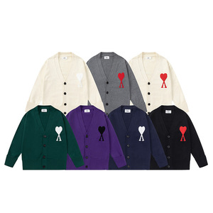 Cardigan in stile francese con <span class=keywords><strong>cuore</strong></span> a stampa tinta unita scollo a V manica lunga alla moda maglione Casual lavorato a maglia - Product Image 2