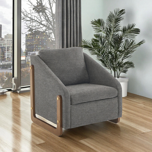 Fauteuil moderne en tissu chenille rembourré de mousse avec structure latérale en bois pour salon - Chaise d'appoint - Meubles de maison - Product Image 3