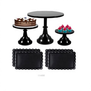 Soporte redondo negro mate para pasteles Soporte elegante para pasteles con bandeja rectangular para fiestas Eventos y decoración de festivales - Product Image 1