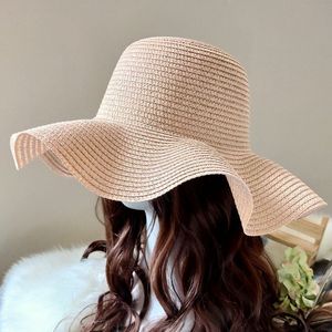 Super Fairy wanita musim panas terkulai jerami bergelombang dicetak gaya Panama kasual pelindung matahari harian polos grosir untuk liburan pantai - Product Image 2