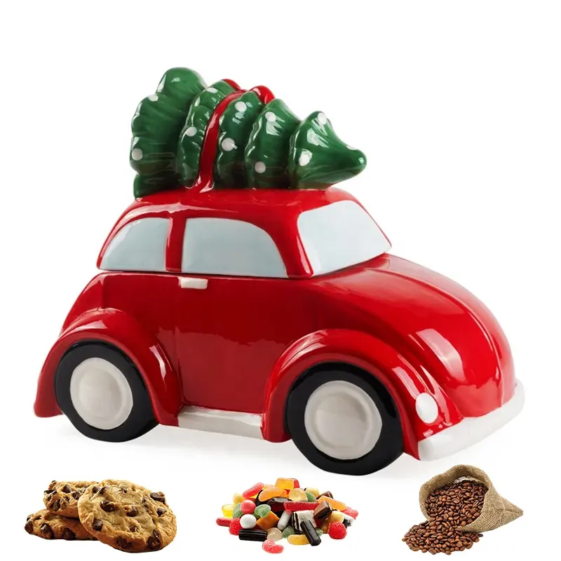 مخصص عيد الميلاد 3D الغذاء تخزين الحاويات لطيف الكرتون السيراميك سيارة جرة تزيين كوكي برطمان للحلوى