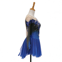 Robe de patinage et de danse pour enfants et adultes, bleu royal et noir dégradé, manches longues en maille, dos orné de fleurs en strass, pour compétition et spectacle de patinage sur glace