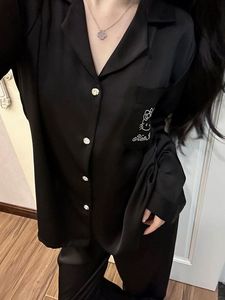Seiden-Polka-Dot-<span class=keywords><strong>Pyjama</strong></span> für Damen, Einfacher Frühlings- und Herbst-<span class=keywords><strong>Pyjama</strong></span> im Französischen Stil, Hochwertiger Langarm-Schlafanzug mit Hose - Product Image 6
