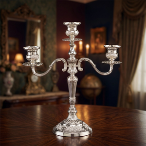 Handmade Durable 5 Head Iron 3 Branch Embossed Taper Christmas Candelabra <b>Candlestick</b> Holder <b>Glass</b> Container Religious Use - Product Image 3
